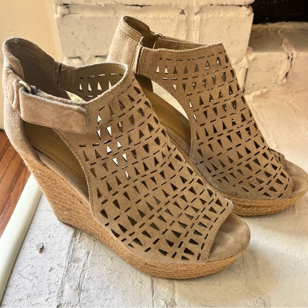 Marc Fisher Helena Leather Cut Out  Espadrille Wedge Heels - Size 7 1/2